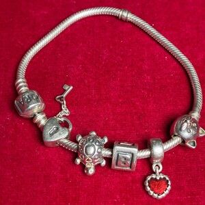 Authentic PANDORA Sterling Silver Charm Bracelet with 5 Charms